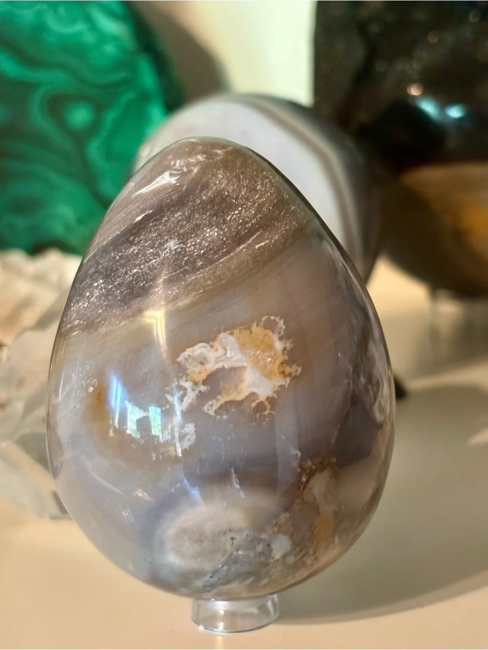 Druzy Ocean Jasper Geode Egg ~400g – Natural Crystal Cavities & Polished Egg
